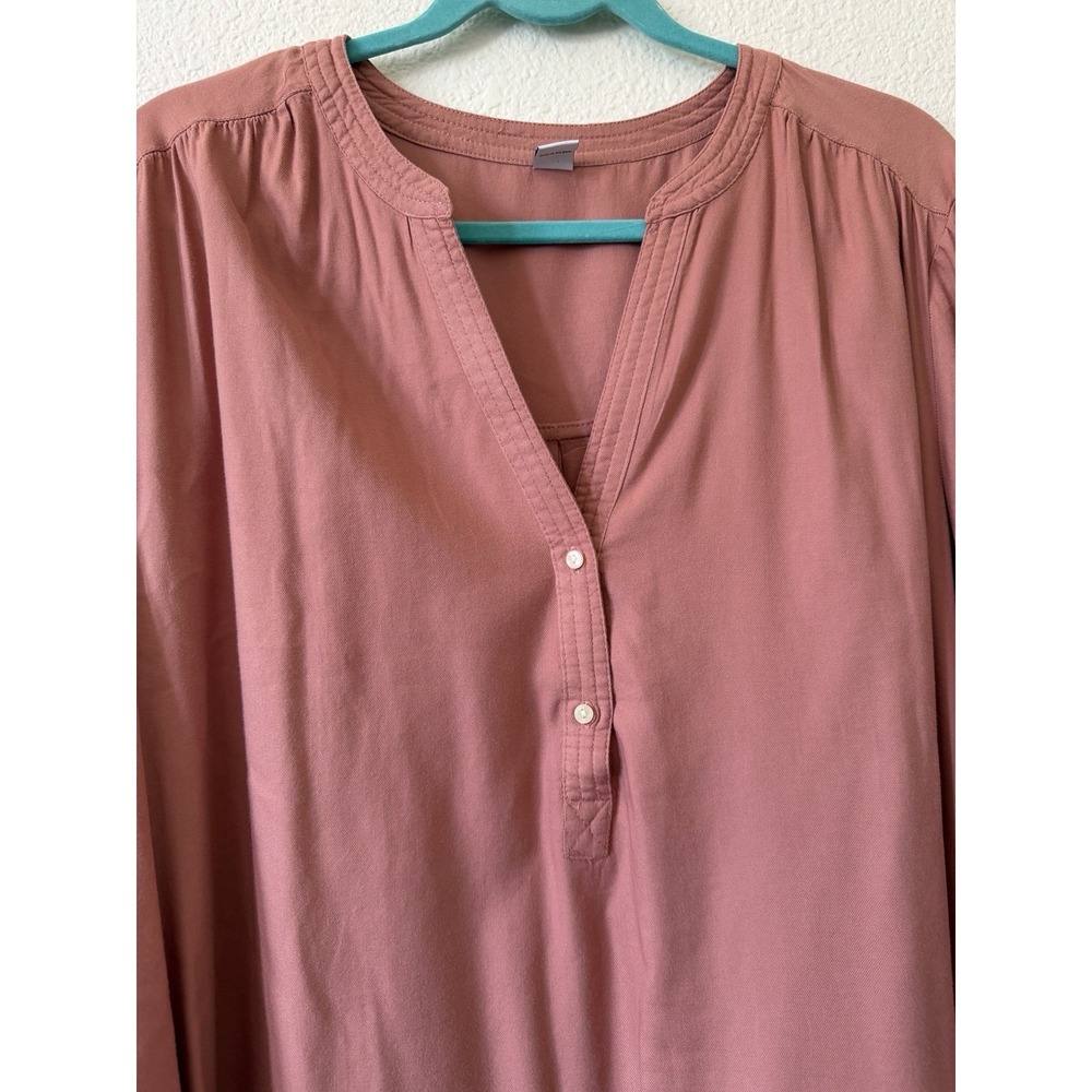 Old Navy Womens XL Dusty Rose Pink Henley Popover Blouse Long Sleeve Top - Picture 4 of 16